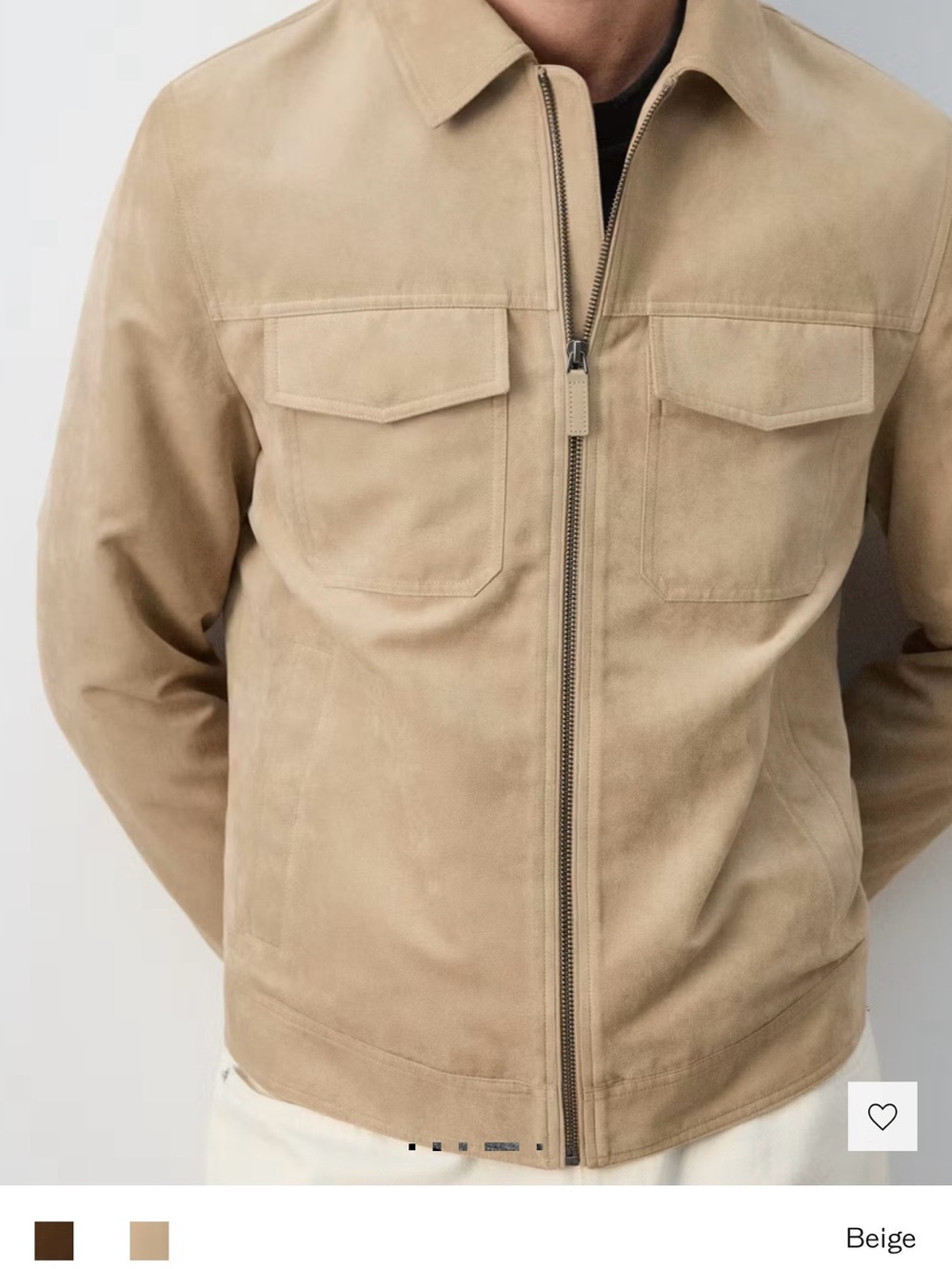 Mango Faux Beige Suede Zip-Front Jacket